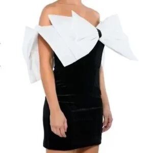 Akira black white cocktail dress bow Velvet Dress